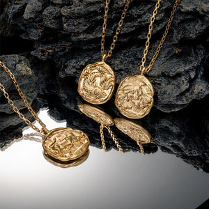 Zodiac Constellation Necklace Gold-Plated Disc Pendant Dainty Birthday Gift