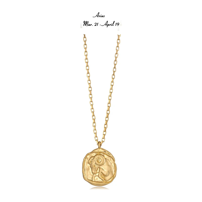 Zodiac Constellation Necklace Gold-Plated Disc Pendant Dainty Birthday Gift