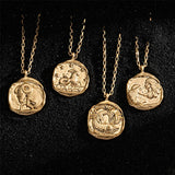 Zodiac Constellation Necklace Gold-Plated Disc Pendant Dainty Birthday Gift