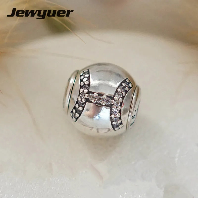 Pisces Charm 925 Silver Beads for Bracelets DIY ST166