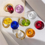 Colorful Resin Circle Drop Earrings Stainless Steel Jewelry