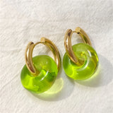 Colorful Resin Circle Drop Earrings Stainless Steel Jewelry