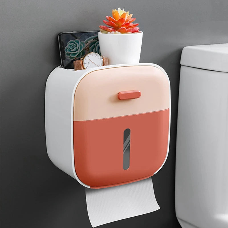 Contrast Colors Toilet Paper Holder Waterproof Tissue Box Roll Storage Shelf
