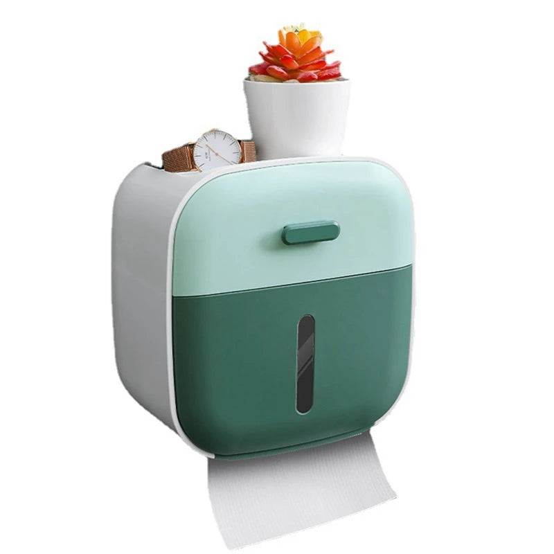 Contrast Colors Toilet Paper Holder Waterproof Tissue Box Roll Storage Shelf
