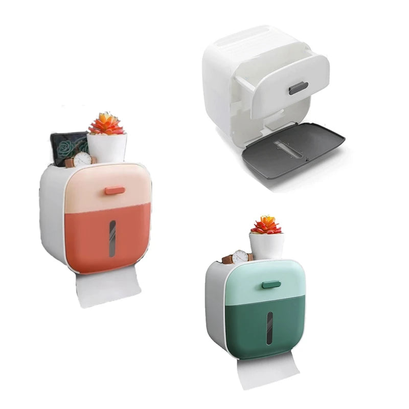 Contrast Colors Toilet Paper Holder Waterproof Tissue Box Roll Storage Shelf