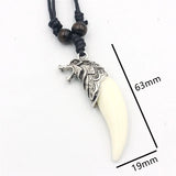 Vintage Bronze Wolf Teeth Pendant Necklace Acrylic Wolf Tooth Charms