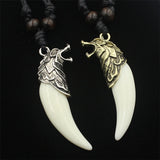 Vintage Bronze Wolf Teeth Pendant Necklace Acrylic Wolf Tooth Charms