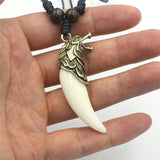 Vintage Bronze Wolf Teeth Pendant Necklace Acrylic Wolf Tooth Charms