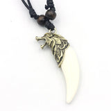 Vintage Bronze Wolf Teeth Pendant Necklace Acrylic Wolf Tooth Charms