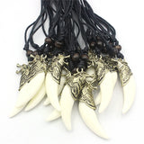 Vintage Bronze Wolf Teeth Pendant Necklace Acrylic Wolf Tooth Charms