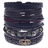 5Pcs Braided Leather Bracelets Men Vintage Life Tree Rudder Wood Beads