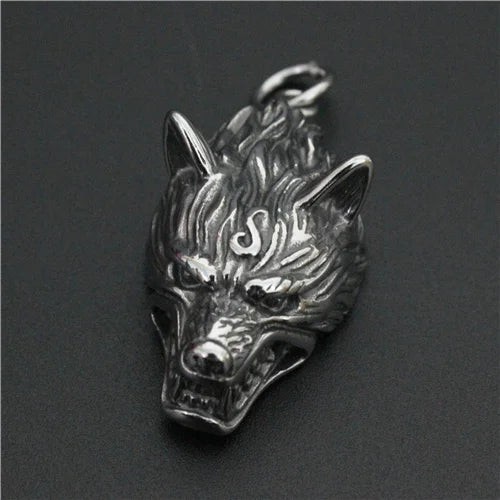 Stainless Steel Wolf Head Pendant Punk Style Necklace
