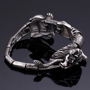 Gothic Lion Body Bangle Bracelet 316L Stainless Steel Men's Animal Bracelet