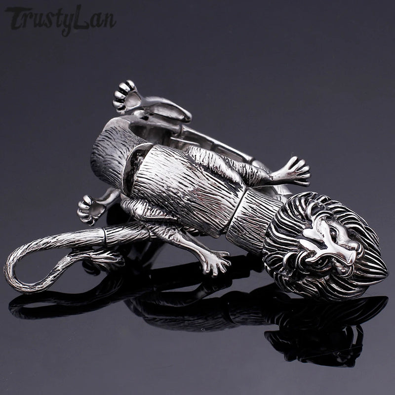 Gothic Lion Body Bangle Bracelet 316L Stainless Steel Men's Animal Bracelet