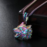 Stainless Steel Wolf Head Pendant Necklace Punk Hip Hop Men Retro Wolf Pendant