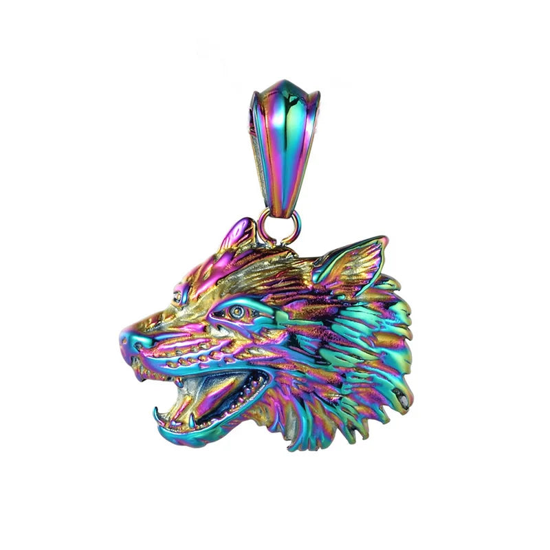 Stainless Steel Wolf Head Pendant Necklace Punk Hip Hop Men Retro Wolf Pendant