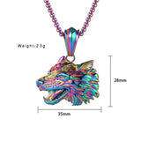 Stainless Steel Wolf Head Pendant Necklace Punk Hip Hop Men Retro Wolf Pendant