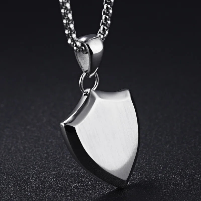 Cross Shield Pendant Necklace Stainless Steel Chain Charms Men Christian Jewelry