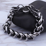 Double Dragon Head Bracelet Men's Stainless Steel Chain Punk Bands