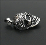Flower Skull Pendant Stainless Steel Biker Skull Pendant