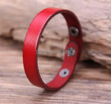 Red Leather Wristband Bracelet Cuff Unisex