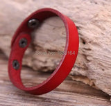 Red Leather Wristband Bracelet Cuff Unisex