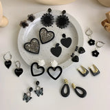 Girl Heart Flower Geometric Drop Earrings Ins Dark Cold Wind Earrings