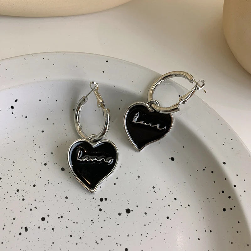 Girl Heart Flower Geometric Drop Earrings Ins Dark Cold Wind Earrings