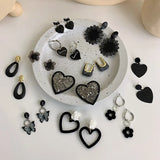 Girl Heart Flower Geometric Drop Earrings Ins Dark Cold Wind Earrings