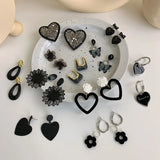 Girl Heart Flower Geometric Drop Earrings Ins Dark Cold Wind Earrings