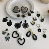 Girl Heart Flower Geometric Drop Earrings Ins Dark Cold Wind Earrings