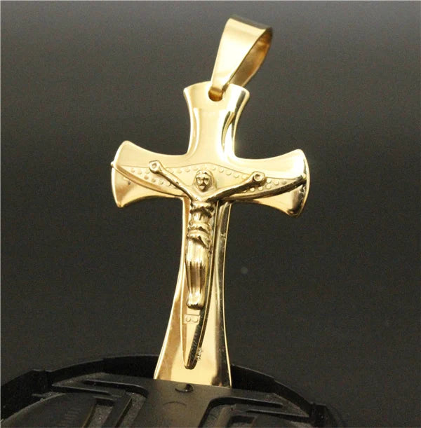 Golden 2-layer Cross Jesus Pendant Stainless Steel
