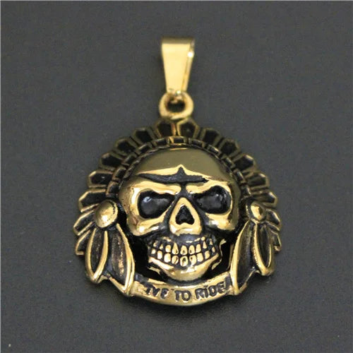 Golden Biker Pendant Live To Ride Skull Pendant