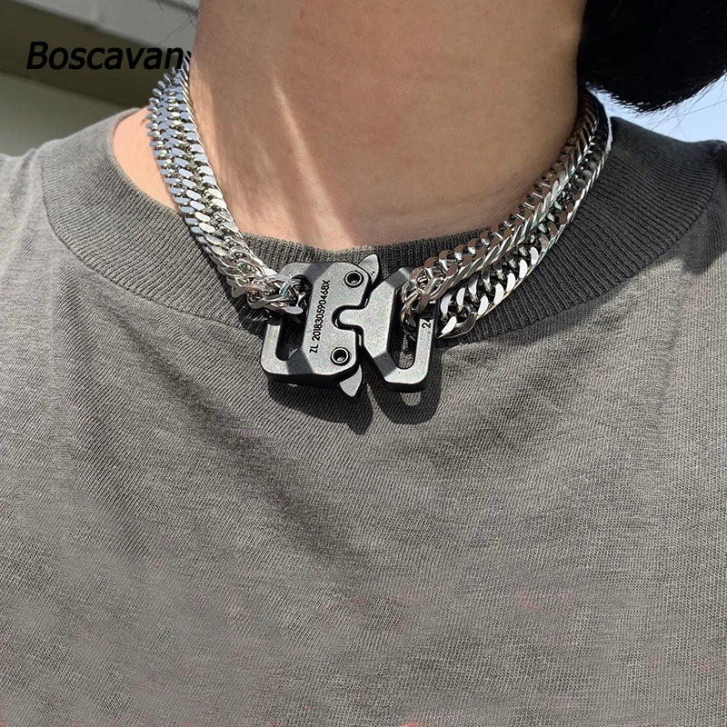 Stainless Steel Tactical Clip Chain Choker Collar Clip Necklace