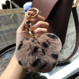 Autumn Key Chain Bag Charm Rex Fur Leopard Heart Pendant