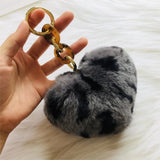 Autumn Key Chain Bag Charm Rex Fur Leopard Heart Pendant