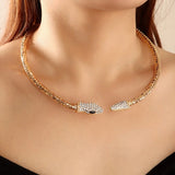 Exaggeration Double Snake Rhinestone Pendant Choker Necklace