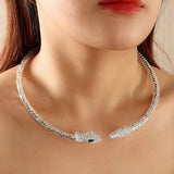 Exaggeration Double Snake Rhinestone Pendant Choker Necklace