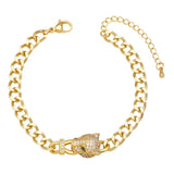 Leopard Head Zircon Cuban Chain Cuffs Bracelet