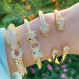 Animal Women Jewelry CZ Leopard Open Bangles