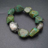 Men's Antique Green Turquoise Nugget Beads Bracelet with Pearl Charm