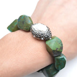 Men's Antique Green Turquoise Nugget Beads Bracelet with Pearl Charm
