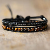 Men Bracelets 2 Layers Lapis Tiger Eye Leather Wrap Bracelets Natural Stone Bead