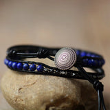 Men Bracelets 2 Layers Lapis Tiger Eye Leather Wrap Bracelets Natural Stone Bead
