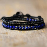 Men Bracelets 2 Layers Lapis Tiger Eye Leather Wrap Bracelets Natural Stone Bead