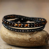 Men Bracelets 2 Layers Lapis Tiger Eye Leather Wrap Bracelets Natural Stone Bead