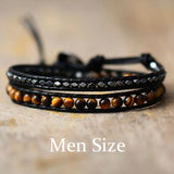 Men Bracelets 2 Layers Lapis Tiger Eye Leather Wrap Bracelets Natural Stone Bead