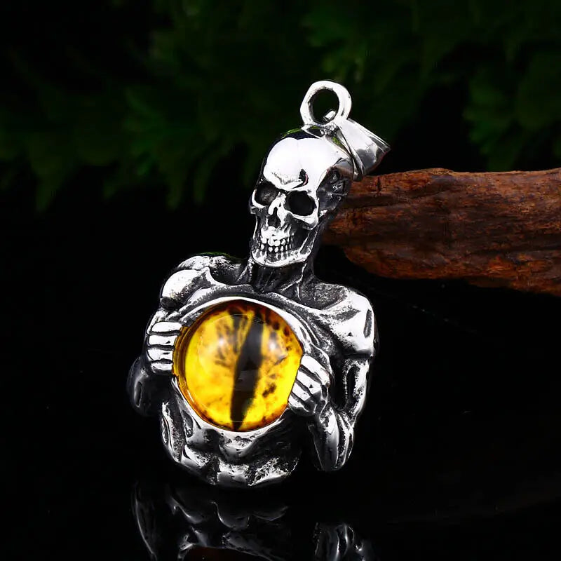 Gothic Skeleton Evil Eye Necklace Pendant Stainless Steel
