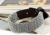 Mens Metal Chain Leather Bracelet 21mm Wide Wrap Bangle 10.6 inch