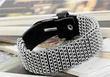 Mens Metal Chain Leather Bracelet 21mm Wide Wrap Bangle 10.6 inch